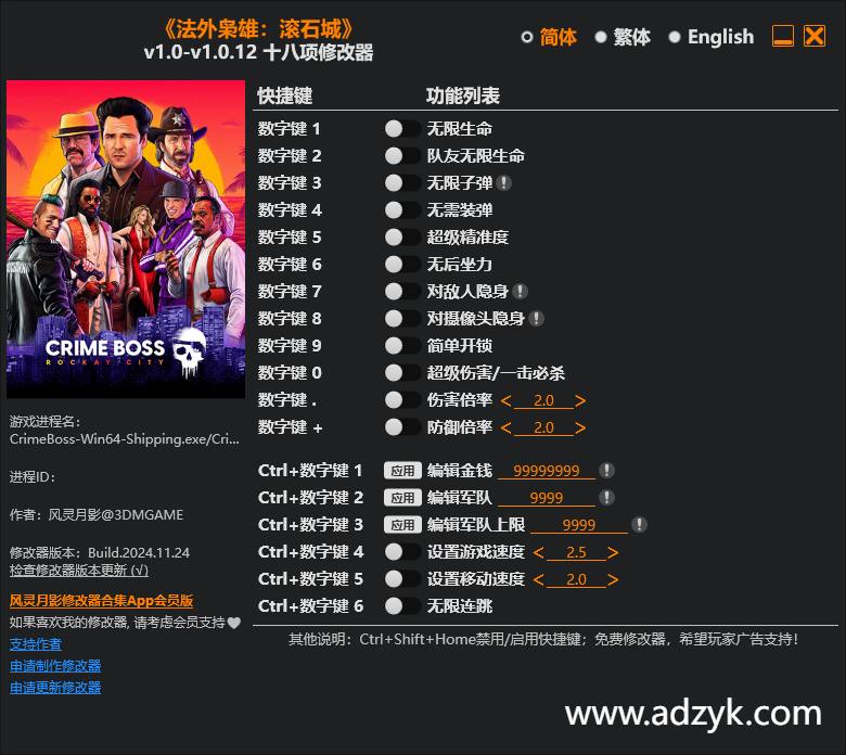 pc游戏 法外枭雄：滚石城 修改器  